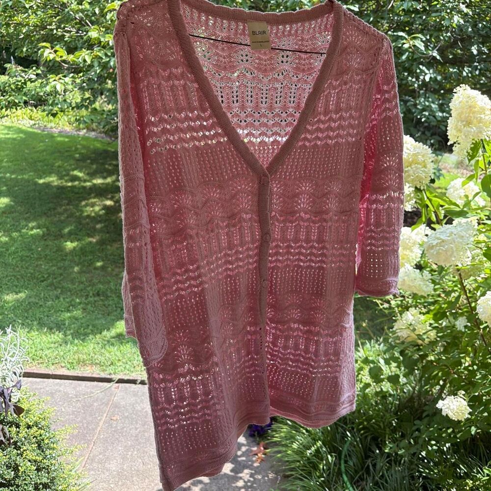 vintage Oversized Large Blair Women's delicate Knit Grannycore Pink  Cardigan